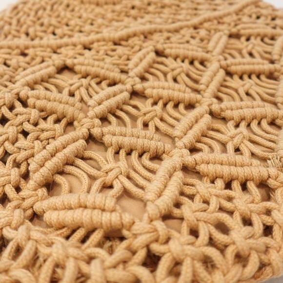 ZIPPER CLOSER TAN MACRAME RING CROSSBODY BOHO BAG - Picture 4 of 13